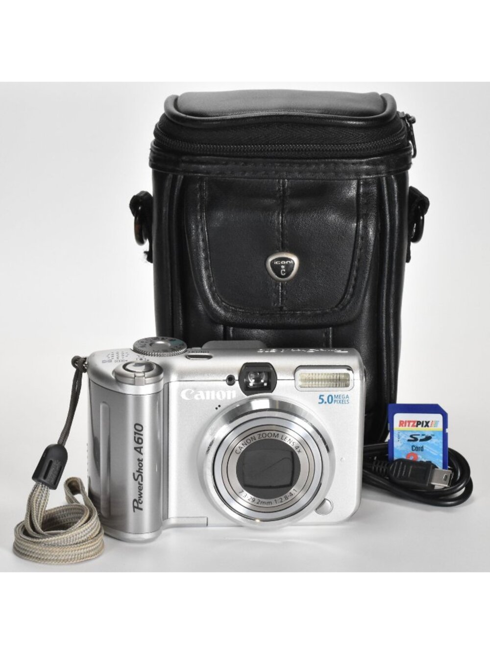 Canon PowerShot A610 Digital Camera 5MP 4x Optical Zoom Video 2GB SD Card Bag